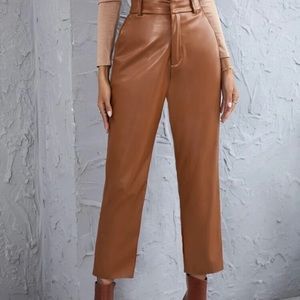 PU Leather High Waist Cropped Brown Pants Small